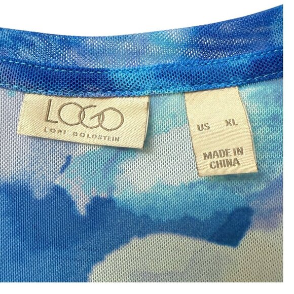 LOGO Lori Goldstein Stretch Mesh Cardigan XL Blue Watercolor Sheer Beach Top - Picture 5 of 14